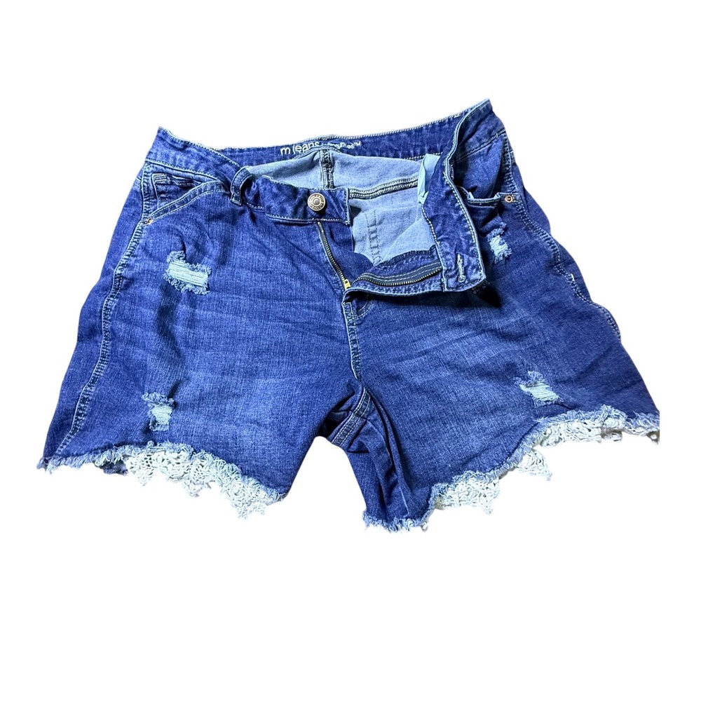 M.Jeans by Maurices Womens 16W High Rise Curvy Distressed Lace Trim Denim Shorts